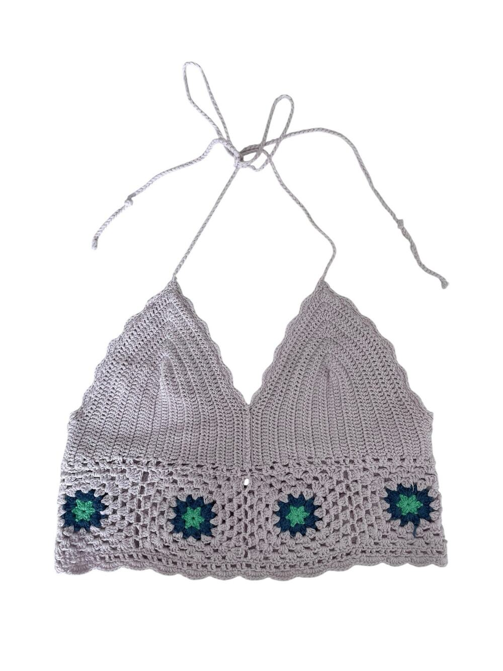Aerie Crochet Floral Halter Bralette Festival Top in Lavender M
